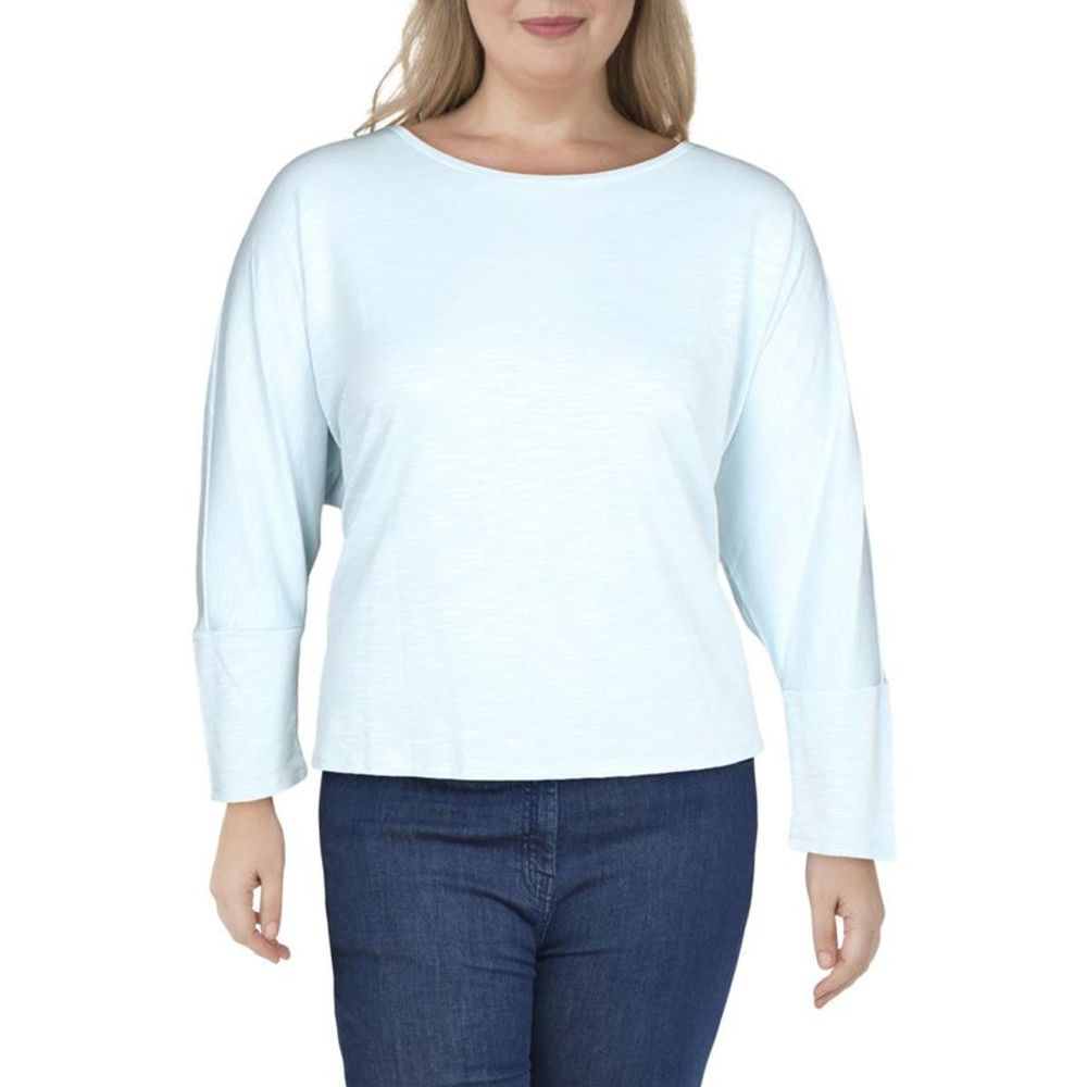 NWT fits 2XL Cupio Blush Womens Blue Crewneck Long Sleeves Tee Top Shirt Plus